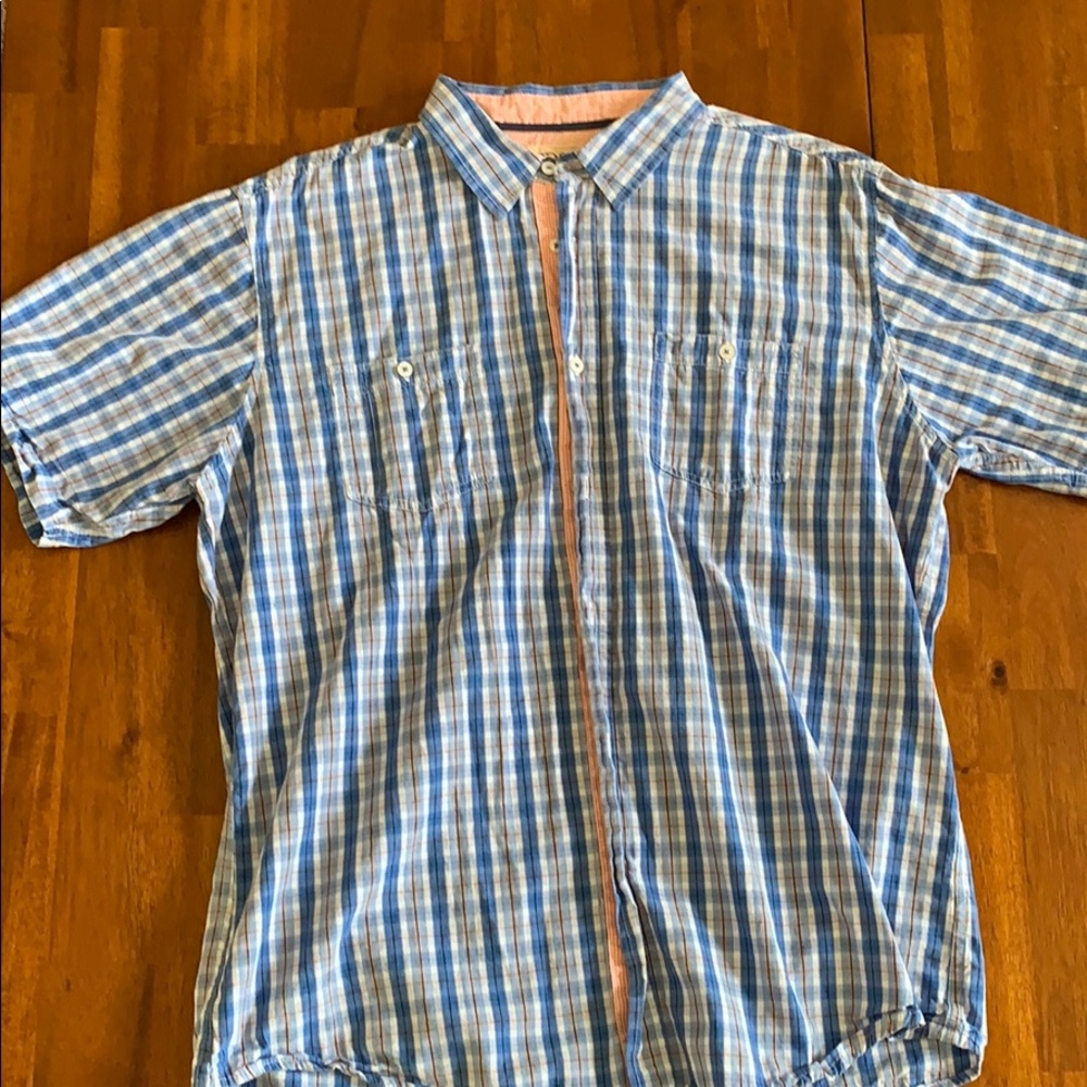 PD&C blue plaid short sleeved button up shirt XL